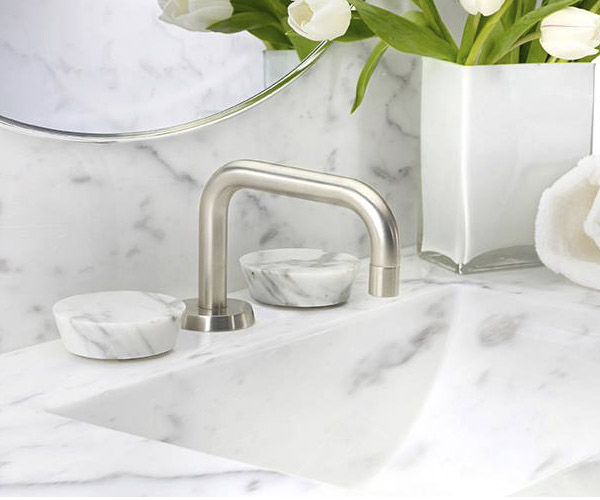 Best Philadelphia interior designer Glenna Stone mixed material faucets Watermark Zen marble faucet