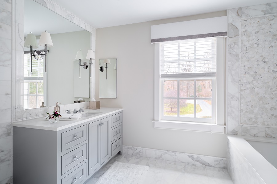 Best Philadelphia interior designer Glenna Stone Wynnewood bedroom renovation en suite bathroom