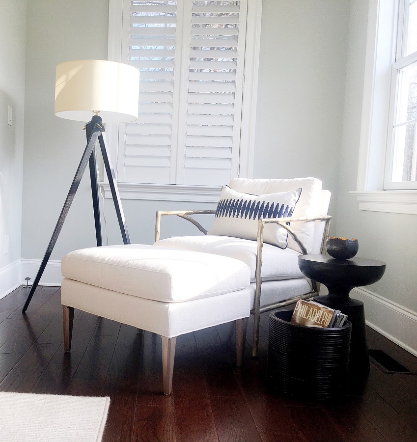 Best Philadelphia interior designer Glenna Stone performance fabrics living room chair