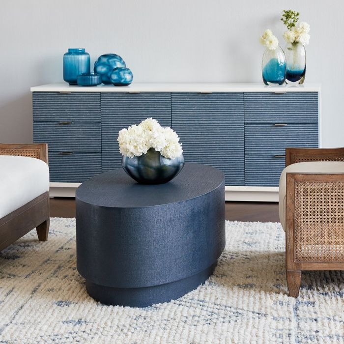 Best Philadelphia interior designer Glenna Stone coffee tables Bungalow5 Mila coffee table in navy linen with lacquer