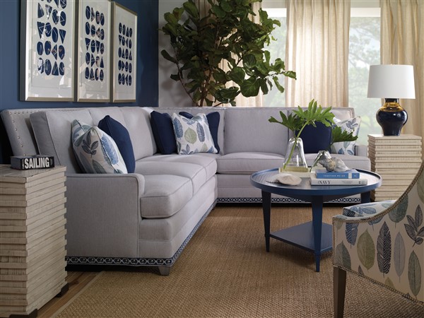 Vanguard Riverside sofa with Band Indigo trim Philadelphia interior designer Glenna Stone