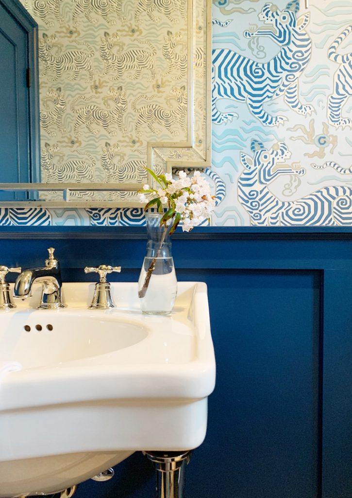 Blue powder room by Glenna Stone Interior Design